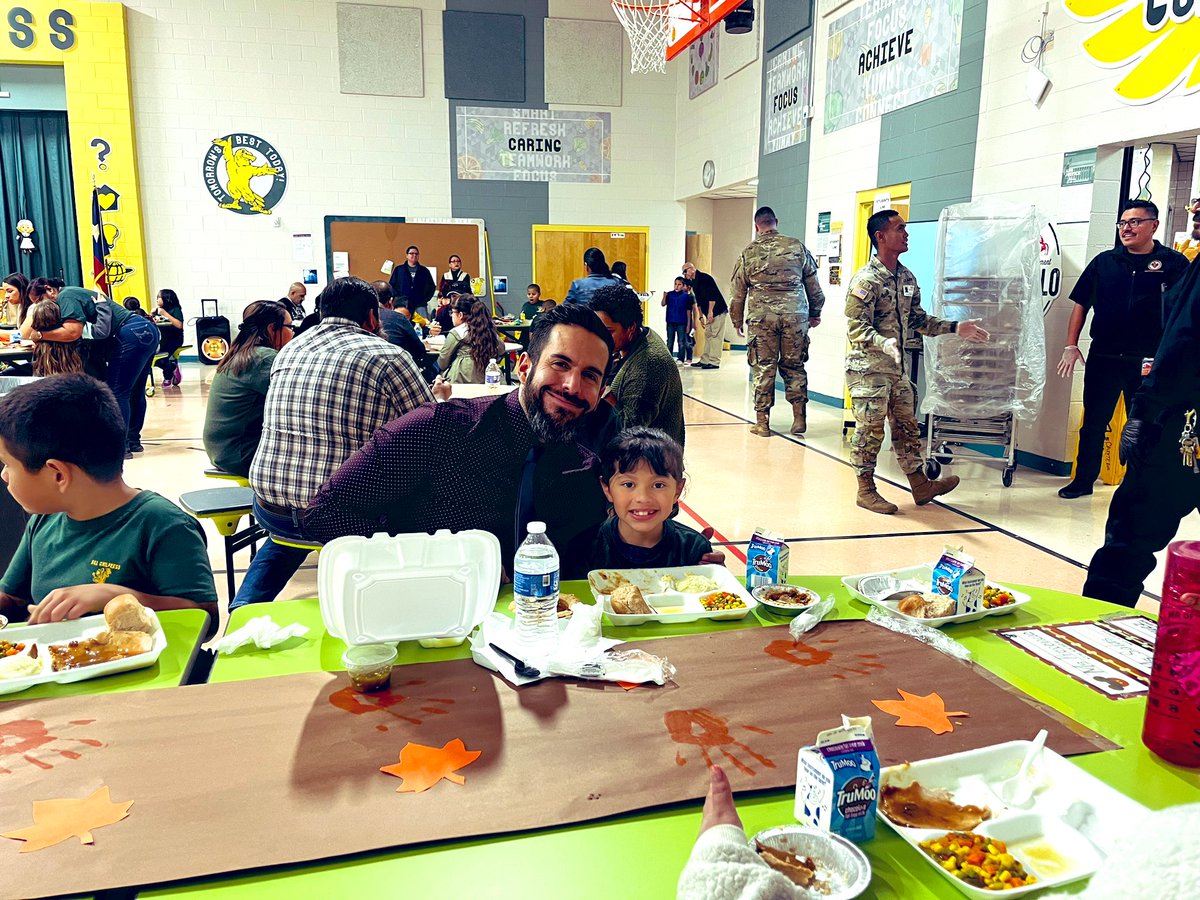 I ❤️ being a dad! Bittersweet feeling breaking bread today with Caleb at his last thanksgiving lunch in elementary! #DadsasPrincipals #WeLeadTx