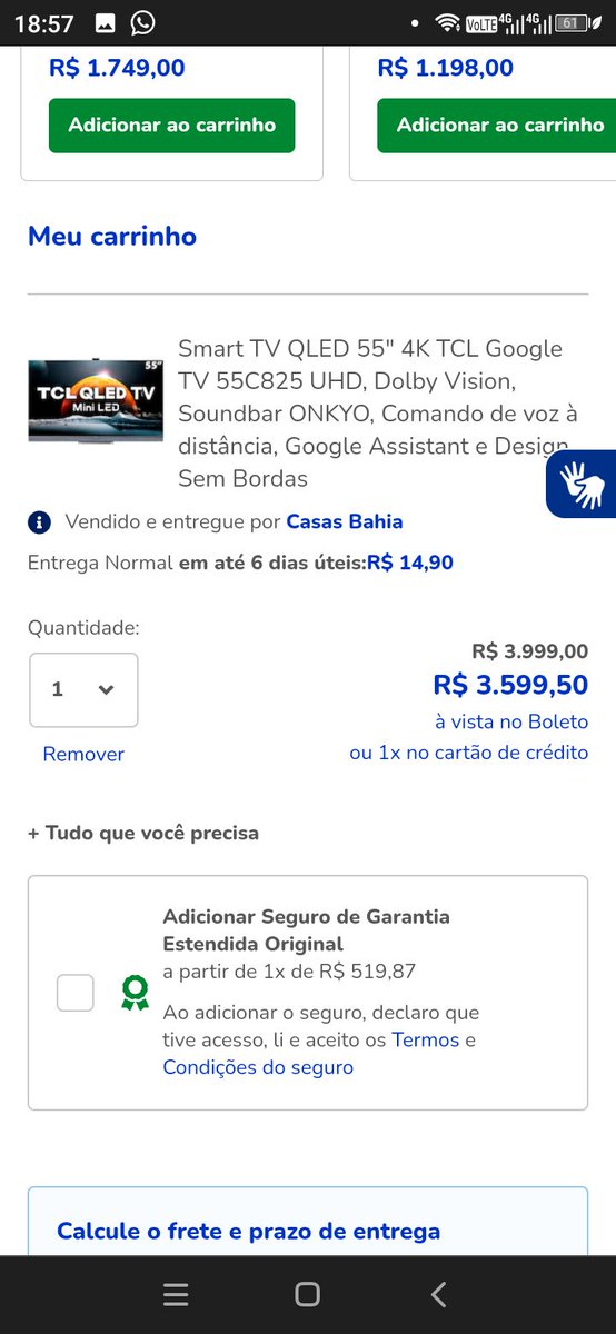 mikecta's tweet photo. @CasasBahia No anúncio um preço..na hora de pagar, outro valor, não importa a forma de pagamento.. https://t.co/cG3lJNl8kc