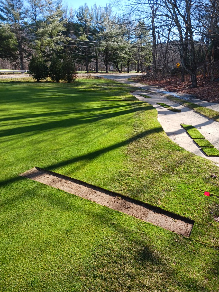 WentworthGolfNH's tweet photo. Cut the sod dams around greens today to help with ice and snow melt runoff. Didn't get to do it last year before frost set in and regretted not getting it done https://t.co/aWqT7sbkyU
