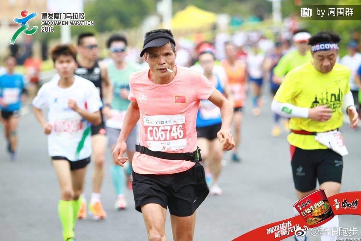 A man called Chen completed the Xin An Jiang marathon in China last week in 3hrs 28min while smoking cigarettes the whole way.