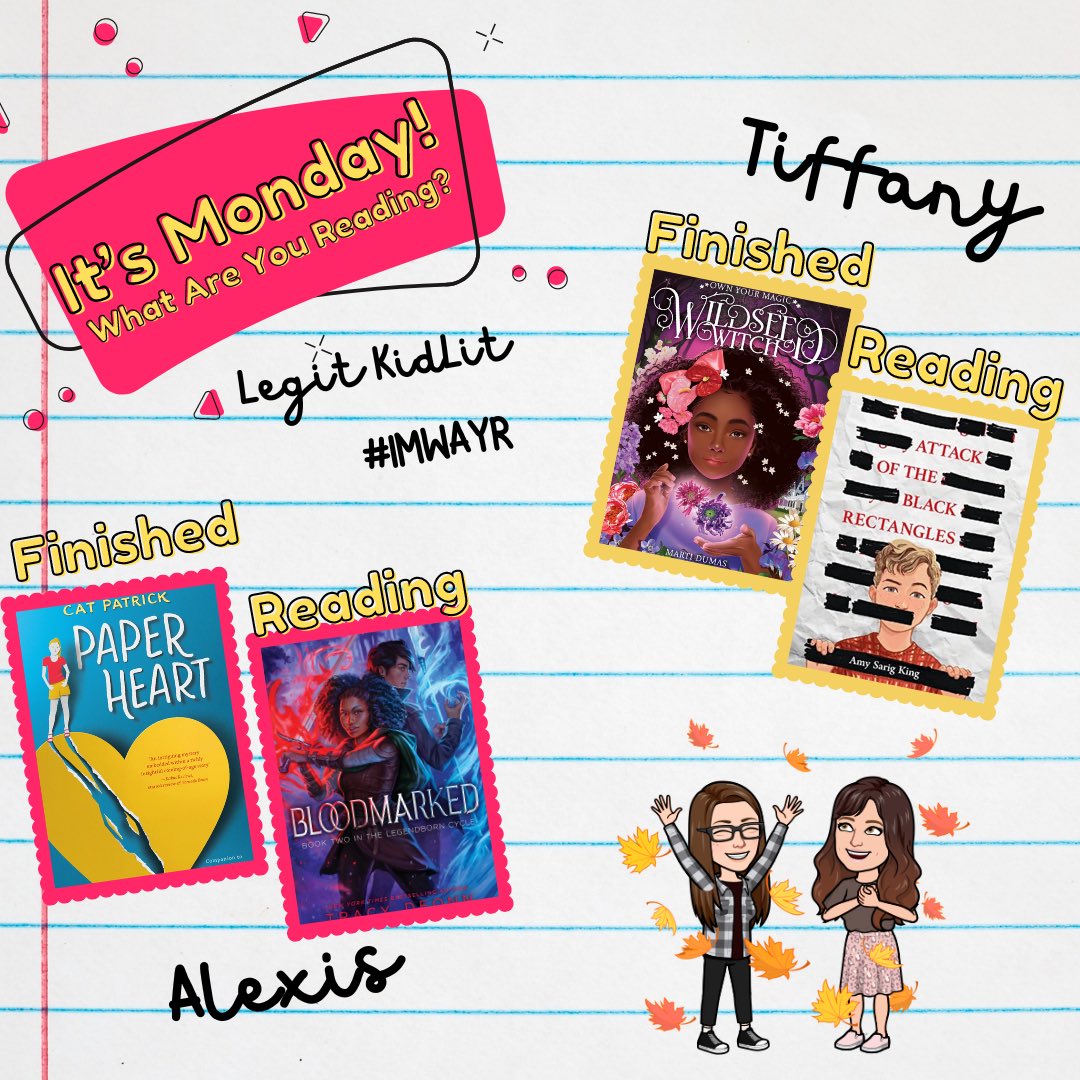 It’s Monday! What are you reading?
@Tiffanybrooke83 finished @MartiAndreDumas WILDSEED WITCH and now reading @AS_King ATTACK OF THE BLACK RECTANGLES. 
@Mrs_Bookdragon finished @seecatwrite PAPER HEART and is now reading BLOODMARKED @tracydeonn 
Share what you are reading! #imwayr