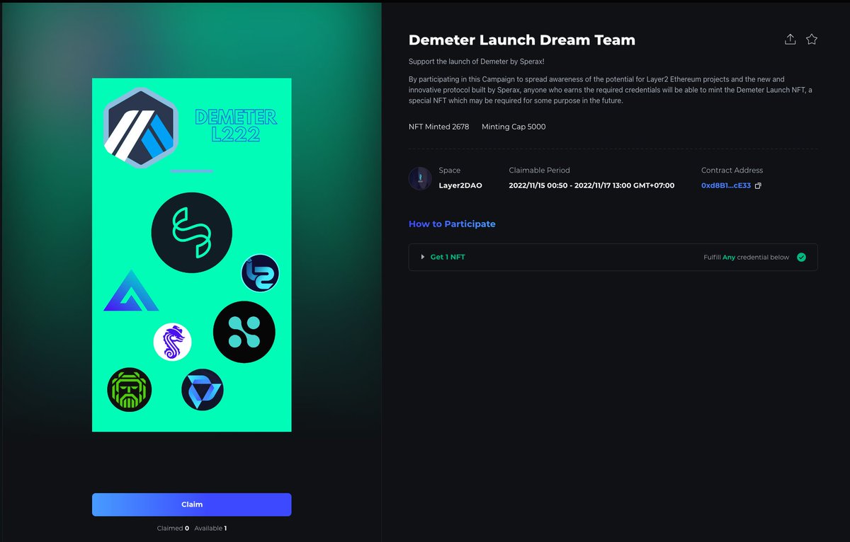 KÈO DÀNH CHO VÍ HOLD ETH MẠNG ARBITRUM CHỈ CÓ 5000 SLOT

B1: Truy cập galxe.com/Layer2DAO/camp…

B2: Quote tweet theo yêu cầu của dự án

 B3: Claim NFT (trả 1 ít phí ETH mạng Arbitrum) 

Mình sẽ tặng phí Claim cho 10 bạn may mắn Tym và Retweet post này, ae comment ví 👇