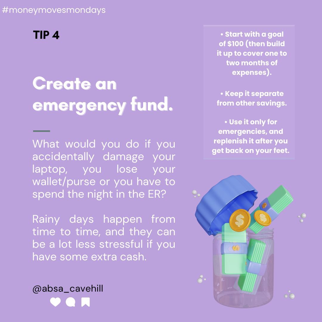 Good nigheveryone❗️🇦🇬

We’re back again with another *#MoneyMovesMonday*!🪙💸✨

The tip for the week:

*Start Saving Today!*🏦🪴

Saving money can be difficult, and saving money as a university student is even harder. But it certainly can be done.