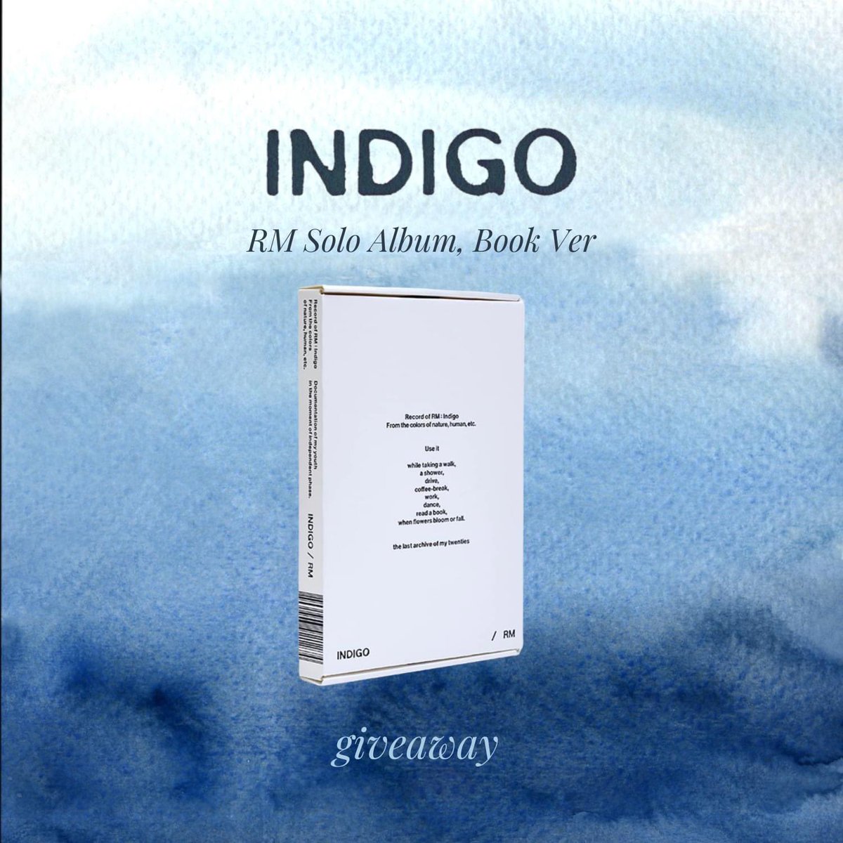 「 Rm Indigo Book Ver Album Giveaway 」

╰─ 1 winner | worldwide

› rt + like 
› ends on arrival ⊹

— followers only