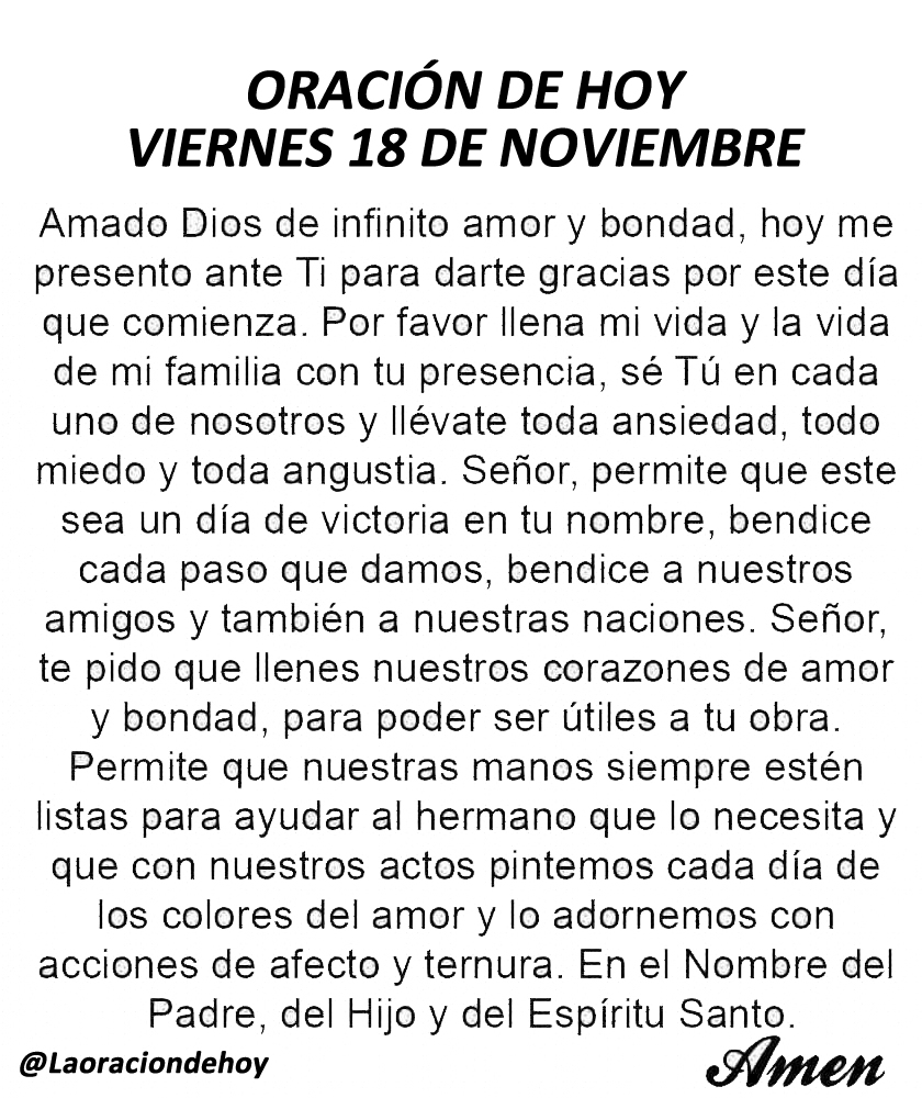 laoraciondehoy's tweet photo. Oración diaria para hoy viernes 18 de noviembre de 2022 https://t.co/mFU4k5irAH