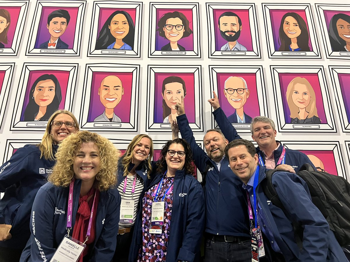 Long, fun day of meetings, talks, and conversations at #HLTH2022. The team found my caricature and posed together before heading off to connect over some dinner.  @medically_home #patientswin