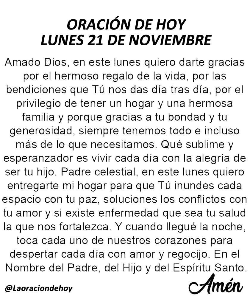 Oración diaria para hoy lunes 21 de noviembre de 2022