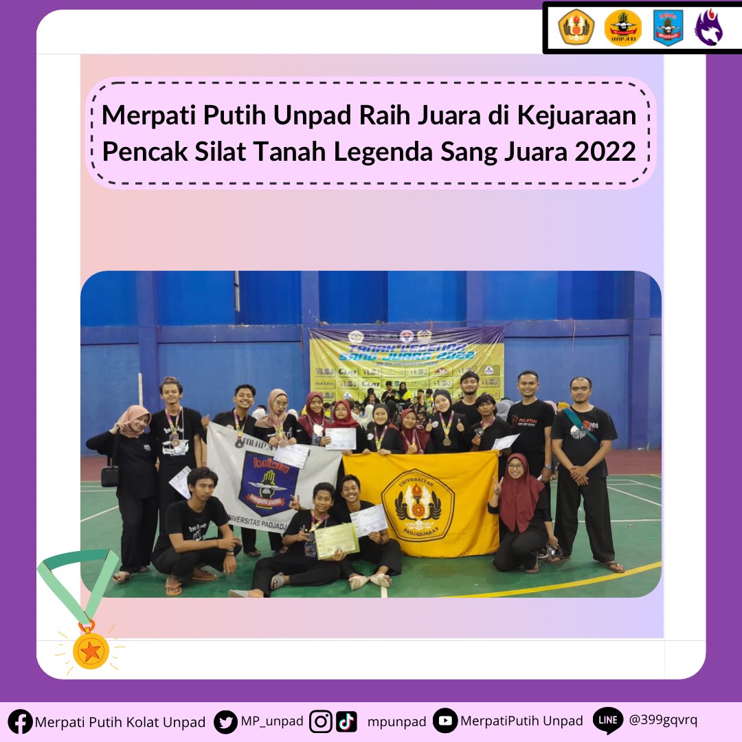 Unit Kegitan Mahasiswan Merpati Putih Universitas Padjadjaran raih Kejuaraan Pencak Silat Tanah Legenda Sang Juara 2022 yang di laksanakan di GOR Sugiharjo STTD Cibitung, kabupaten Bekasi . 

#merpatiputihindonesia #mpunpad #silatindonesia