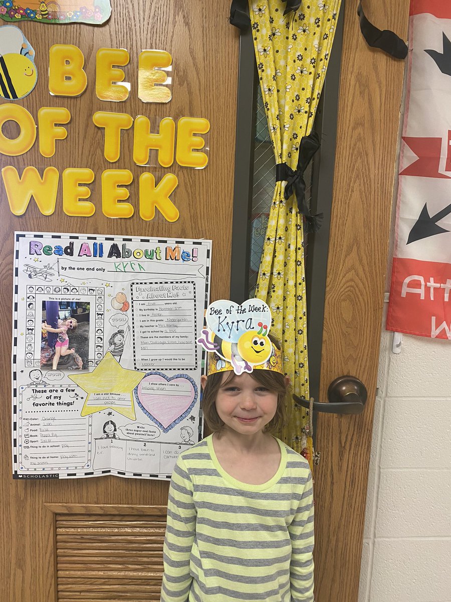 hadohamby's tweet photo. Bee of the Week is Kyra. Kyra loves pizza and lions. She loves doing cartwheels. When she grows up, she wants to be a teacher. https://t.co/FyyXSrSTYr