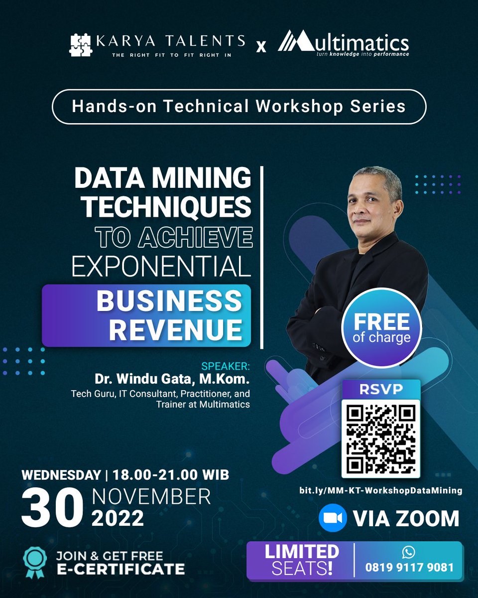 Multimatics_ID's tweet photo. November ini Multimatics ada FREE Data Science workshop yang bisa kamu ikuti di hari: 

📝 Rabu, 30 November 2022
📝 18.00 - 21.00 WIB

Kamu juga akan mendapatkan FREE E-CERTIFICATE setelah bergabung di workshop ini. Menarik bukan?? https://t.co/a59YGts8xs