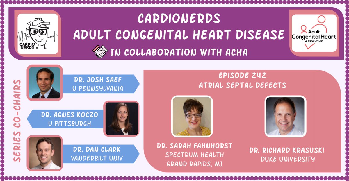 <a href="/CardioNerds/">CardioNerds</a> #ACHD educational greatness strikes again‼️

🎵242. ACHD: Atrial Septal Defects with <a href="/RichKrasuskiMD/">Richard Krasuski</a> 

Feat #FIT lead <a href="/sfahnhorst/">Sarah Fahnhorst</a> &amp; series co-chair <a href="/AkoczoAgnes/">Agnes Koczo</a> 

✔️presentation ✔️subtypes ✔️diagnosis ✔️management ✔️pearls ✔️pitfalls 
👇👇👇
🔗cardionerds.com/242-achd-atria…