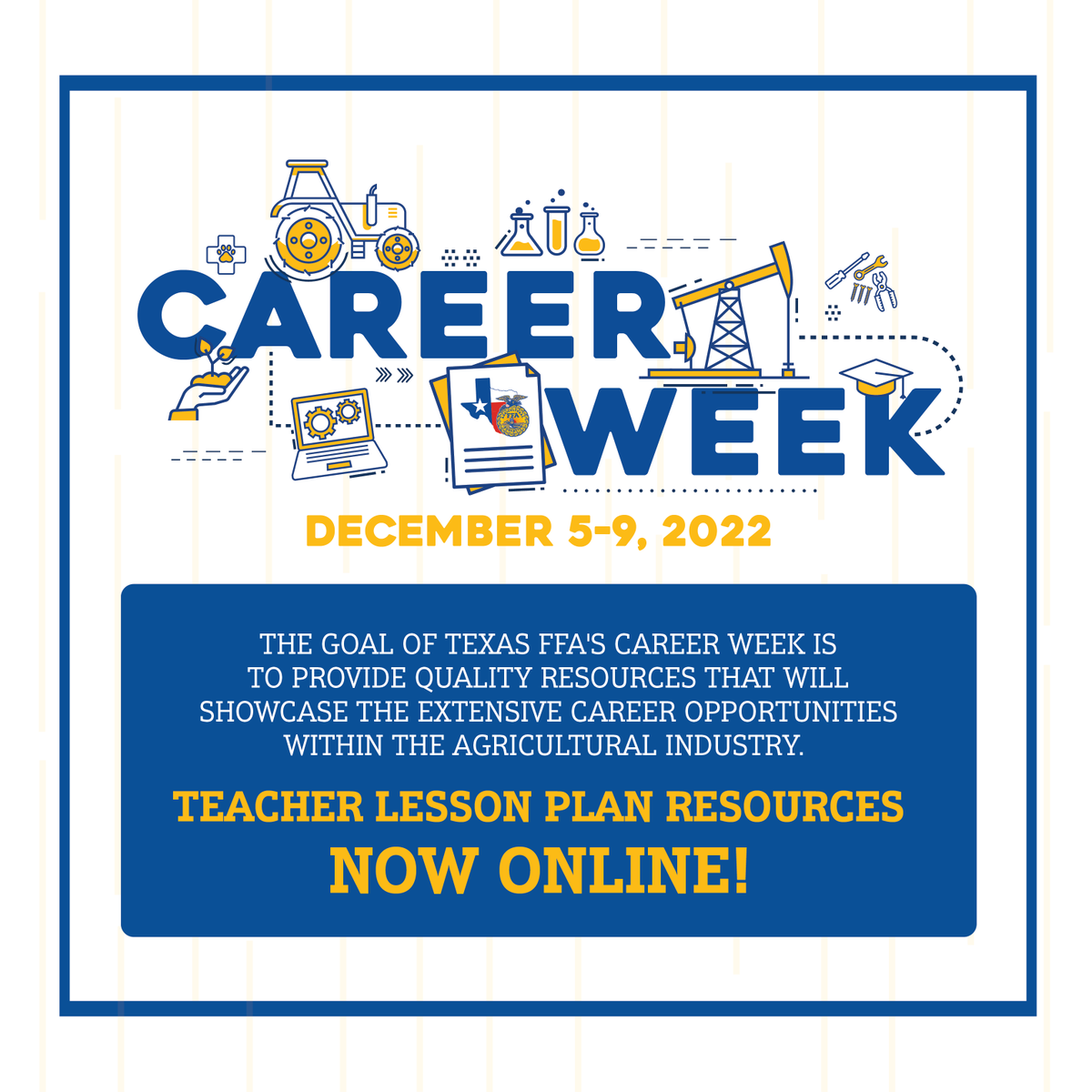 TexasFFA's tweet photo. Ag teachers, check out our lesson plan resources that are now available online! 

https://t.co/kSVrX00Mcg

Additional resources will be added in the coming week.

#TexasFFA #MyTexasFFA #AgCareers https://t.co/DdanloFB0m