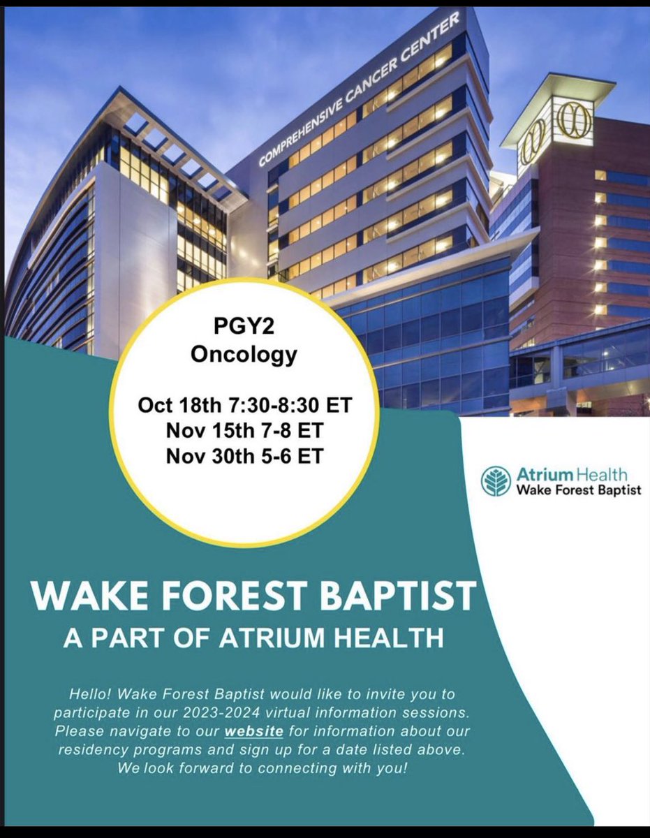 Come join us tomorrow night to learn about the oncology pharmacy residency at Wake Forest Baptist. 7pm est November 15th.  Register wakehealth.edu/about-us/train…