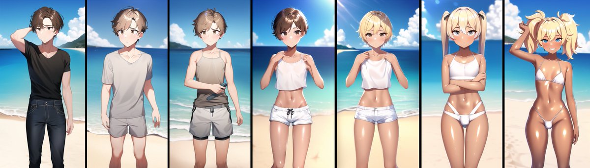 M_M_TFs's tweet photo. Welcome to Femboy Beach! - TF Sequence.
#feminization #tf #transformation #transformationsequence #femboy #femboytransformation #aigeneratedart #aigenerated https://t.co/3wL1S8IcU9