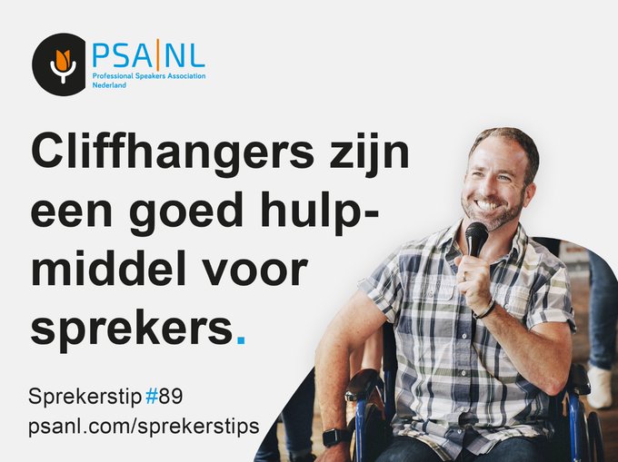 Cliffhangers zijn een belangrijk hulpmiddel voor sprekers. Mensen willen weten hoe het afloopt. Cliffhangers houden de aandacht vast én kunnen zelfs voor vervolgopdrachten zorgen.
#sprekerstip #cliffhangers #spreken #psanederland