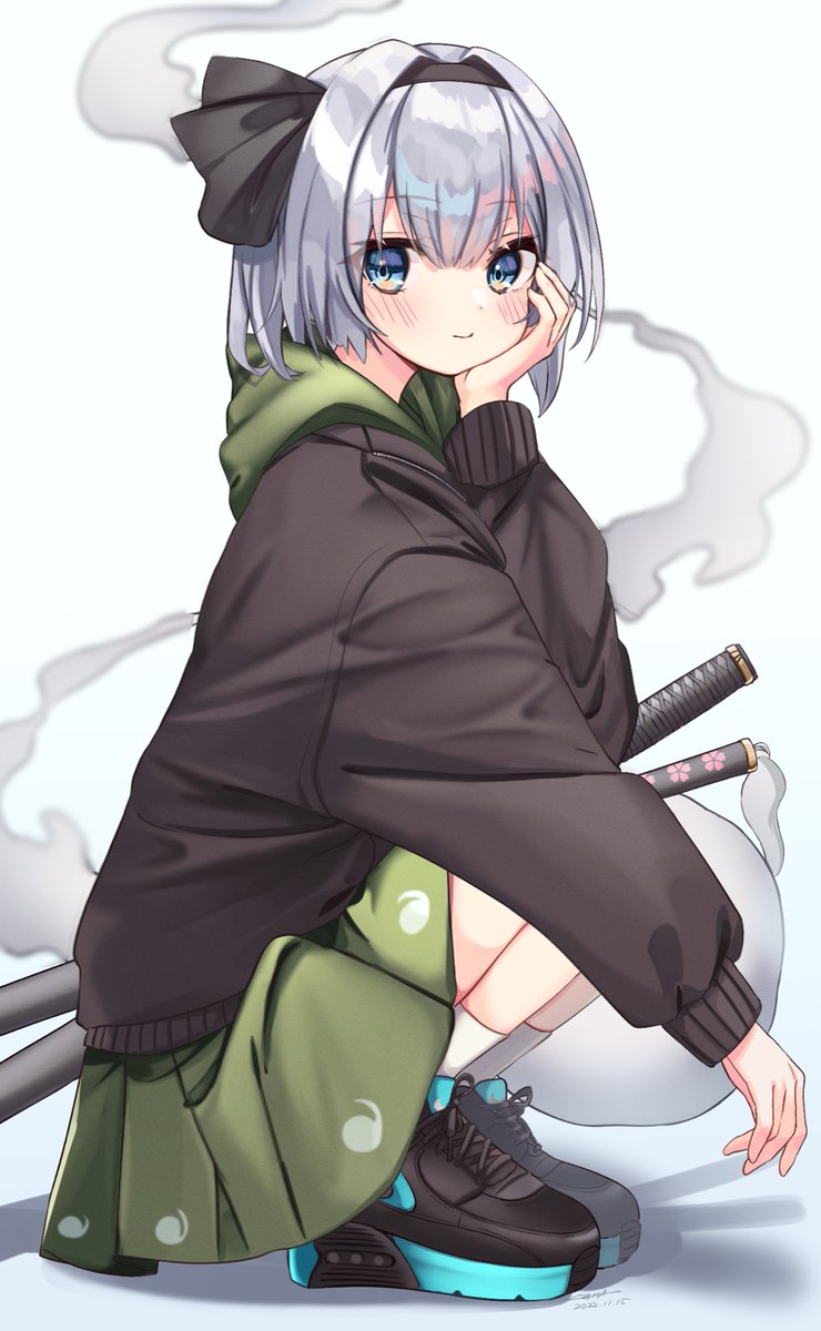 konpaku youmu ,konpaku youmu (ghost) 1girl solo skirt weapon sword short hair green skirt  illustration images