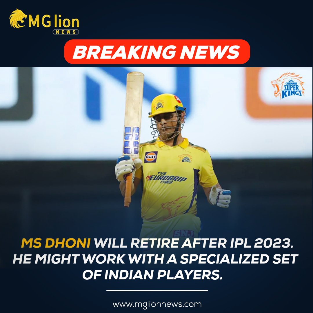MglionNews's tweet photo. MS Dhoni will retire after 2023.
Check https://t.co/oqDx2cDceZ for Exclusive Score and Sports News Updates.
#mglionnews #msdhoni #cricket #ipl #csk #chennaisuperkings💛 #chennaisuperkingsfc #cskisback #cskstatus #yellove #iplupdates #ipl2023 #ipltrolls #cskfans https://t.co/8C3S5gOFC9