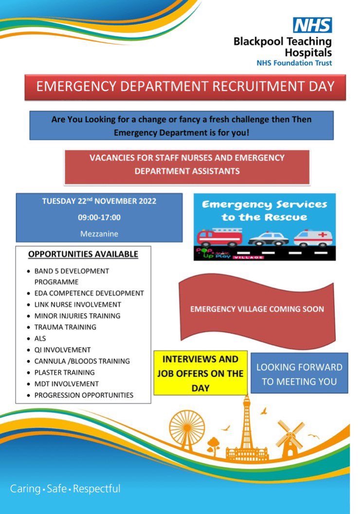 ‼️ Fancy a highly challenging BUT highly rewarding new career? ‼️
If so, then join us on Tuesday 22nd of November for our Emergency Department Recruitment event. 
Guaranteed interviews on the day!
Please share or RT to help spread the word 👇🏻 #RT 🙏🏻