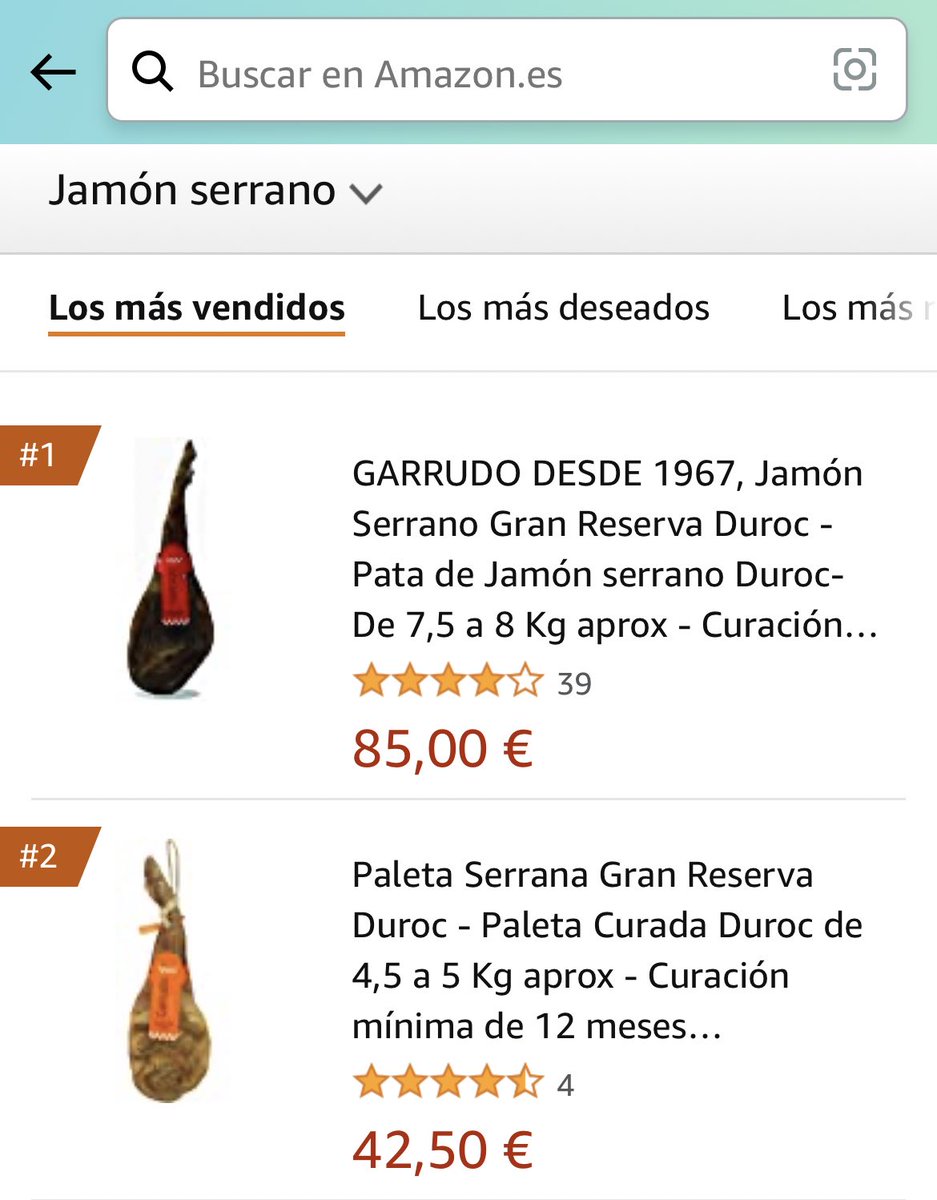 GarrudoSl's tweet photo. ¡Doblete! 🤩
Somos el primer y segundo #jamónserrano más vendido en #amazon 👏🏼

Esta #Navidad queremos estar en tu mesa. Apuesta por la #calidad. https://t.co/b3jN6oX4pU