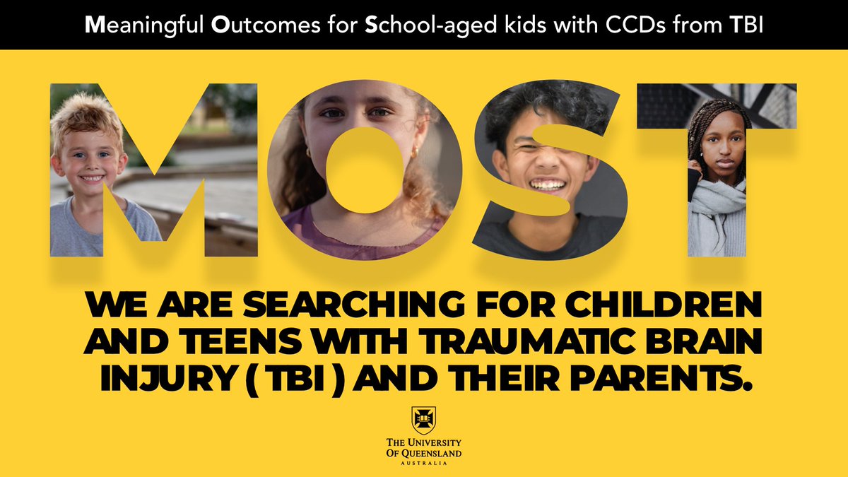 Australian school-aged kids (5-18yrs) with #CCDs after #TBI and their parents are invited to take part in an online interview. Do you know anyone who can help? Visit swiy.co/UQMOSTProject to learn more! #SLPeeps #braininjury 📣📣