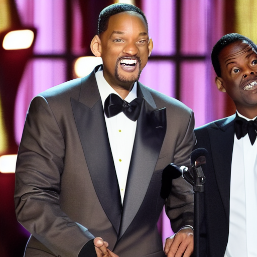 Drawesometoons's tweet photo. This is what DreamStudio came up with when I typed in "Will Smith apologizes to Chris Rock" https://t.co/WAej6yPStb