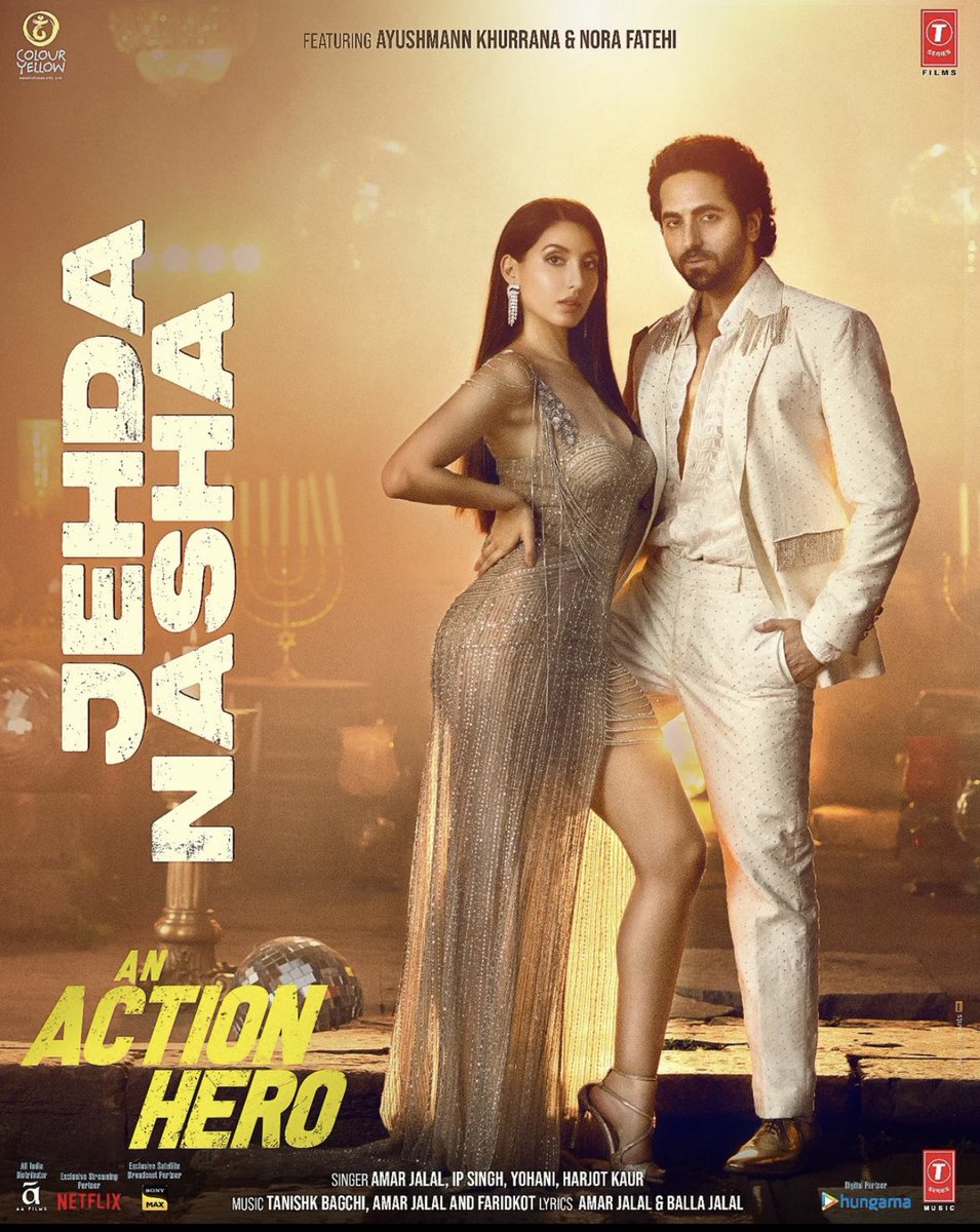 Get ready to get your mind BLOWN! 💥 If the poster is this 🔥 you can only imagine what the song is like! 🥵 #JehdaNasha song out soon! @ayushmannk @norafatehi @aanandlrai @jaideepahlawat #BhushanKumar @AAFilmsIndia #AnActionHero in cinemas near you on Dec 2, 2022.
