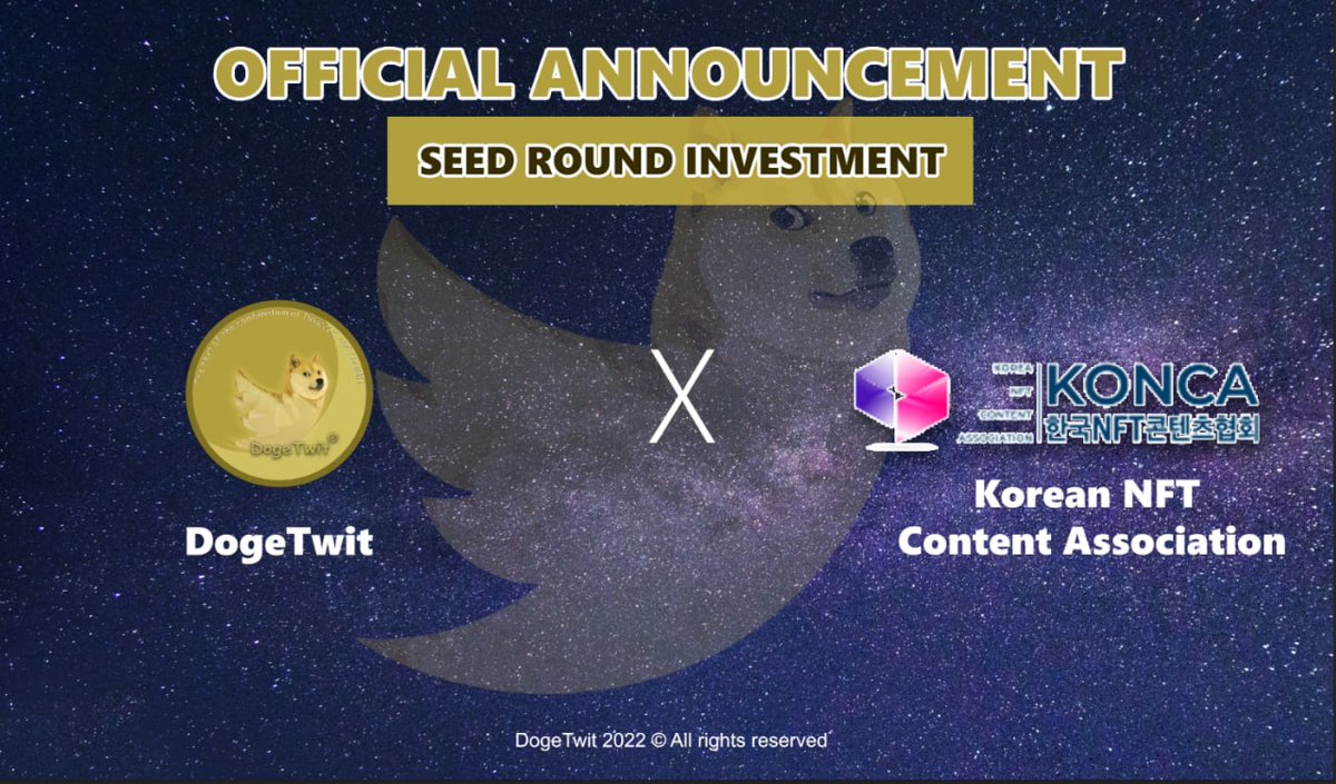 DogeTwit_verse's tweet photo. We are excited to announce our new partnership with KONCA !🥰🔥
KONCA (Korea NFT Contents Association) is a leading research and development organization in the Blockchain field with a focus that includes #Metaverse and #NFT🌐
Many surprises on the way 👀
#DogeTwit #Seed #Konca https://t.co/z0XgwN0bMH