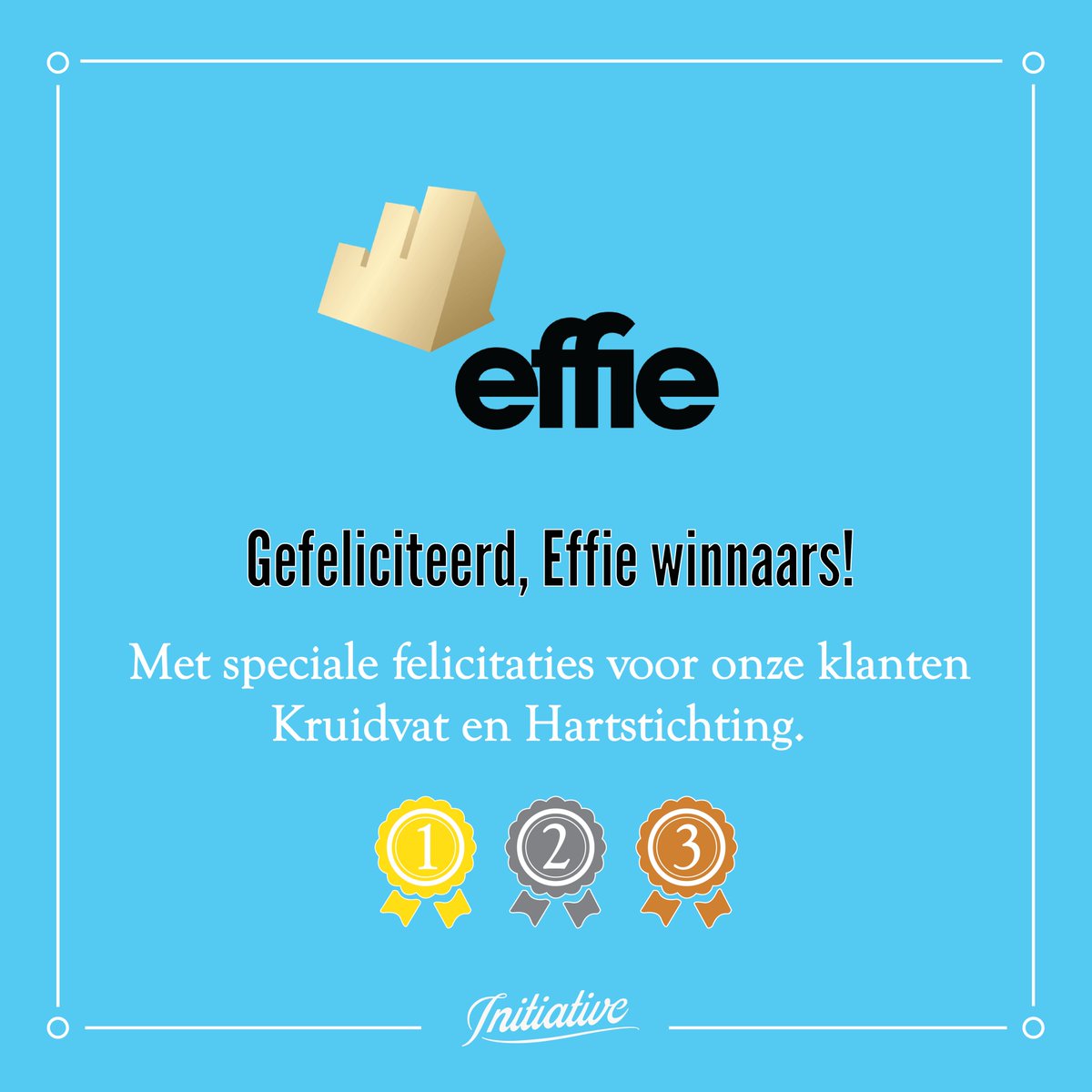 Initiative feliciteert alle Effie-winnaars en in het bijzonder klanten Kruidvat en Hartstichting, die samen maar liefst drie Effies wonnen. Felicitaties ook aan alle  bureaus. Proost op meer mooie samenwerkingen! 

#Initiative #Culturalvelocity #Mediabrands #Houseofchallengers