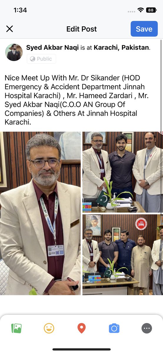 SyedAkbarNaqi's tweet photo. Nice Meet Up With Mr. Dr Sikander(HOD Emergency &amp; Accident Department Jinnah Hospital Karachi) , Mr. Hameed Zardari , Mr. Syed Akbar Naqi(C.O.O AN Group Of Companies) &amp; Others At Jinnah Hospital Karachi.

Tags:
#AkbarNaqi #AN #TheANMarketing #TheANAssociates #ANGroupOfCompanies https://t.co/6bcon8EQS9