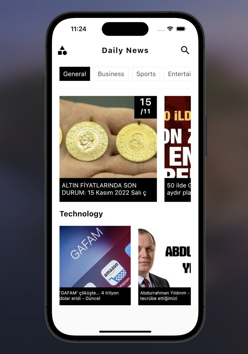 Merhaba
Flutter kullanarak basit bir haber uygulaması kodladım, Newsapi kullanarak kategori secimi ve kategoriye göre haberler üzerine bir app, tamamen dynamic bir uygulama. Kaynak kodu aşağıda iletiyorum.<a href="/Flutter_Turkiye/">Flutter Türkiye 💙</a>
#flutter #app #mobiledeveloper
github.com/kemalceliktas/…