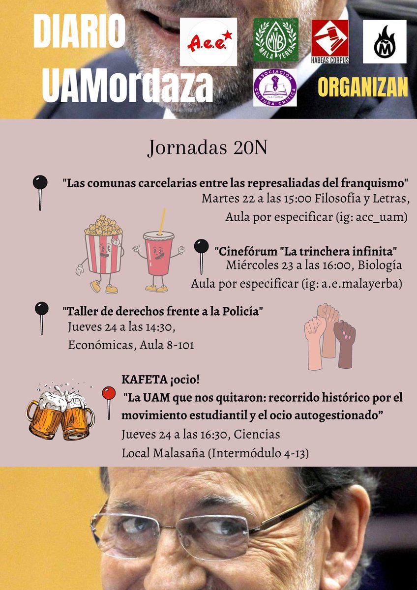 Las asociaciones de la UAM os tenemos preparada esta semana de jornadas 20N ✊🏽🔥 Os esperamos a todas <3