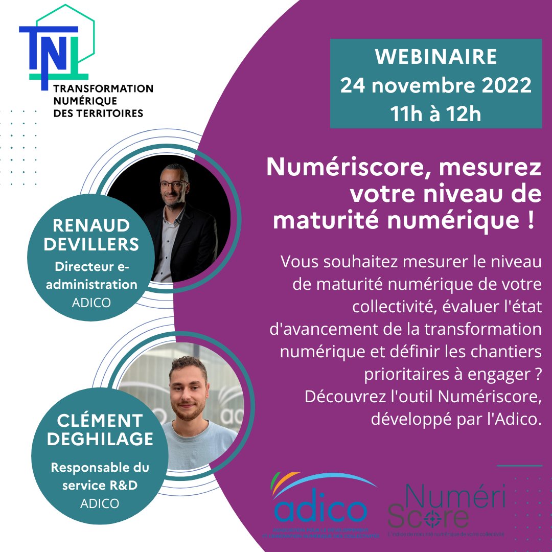 Programme__TNT's tweet photo. 👋Webinaire 1⃣2⃣ du @Programme__TNT ! Vous souhaitez mesurer le niveau de maturité #numerique  de votre #CollTerr ? Evaluer votre #TransfoNum ?Découvrez le Numériscore, un outil créé par l'@Adico60 !

🗓️24 novembre
⏰11h-12h
👉Inscriptions ici : https://t.co/UtkQ3ZW9VI https://t.co/99Su140JZZ
