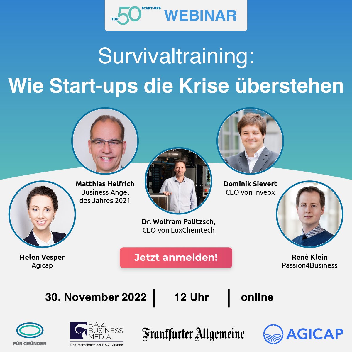 Jetzt kostenlos zu unserem 4. Webinar anmelden: Survivaltraining. Wie Start-ups die Krise überstehen top50startups.de/webinare <a href="/AgicapGermany/">Agicap Germany</a>