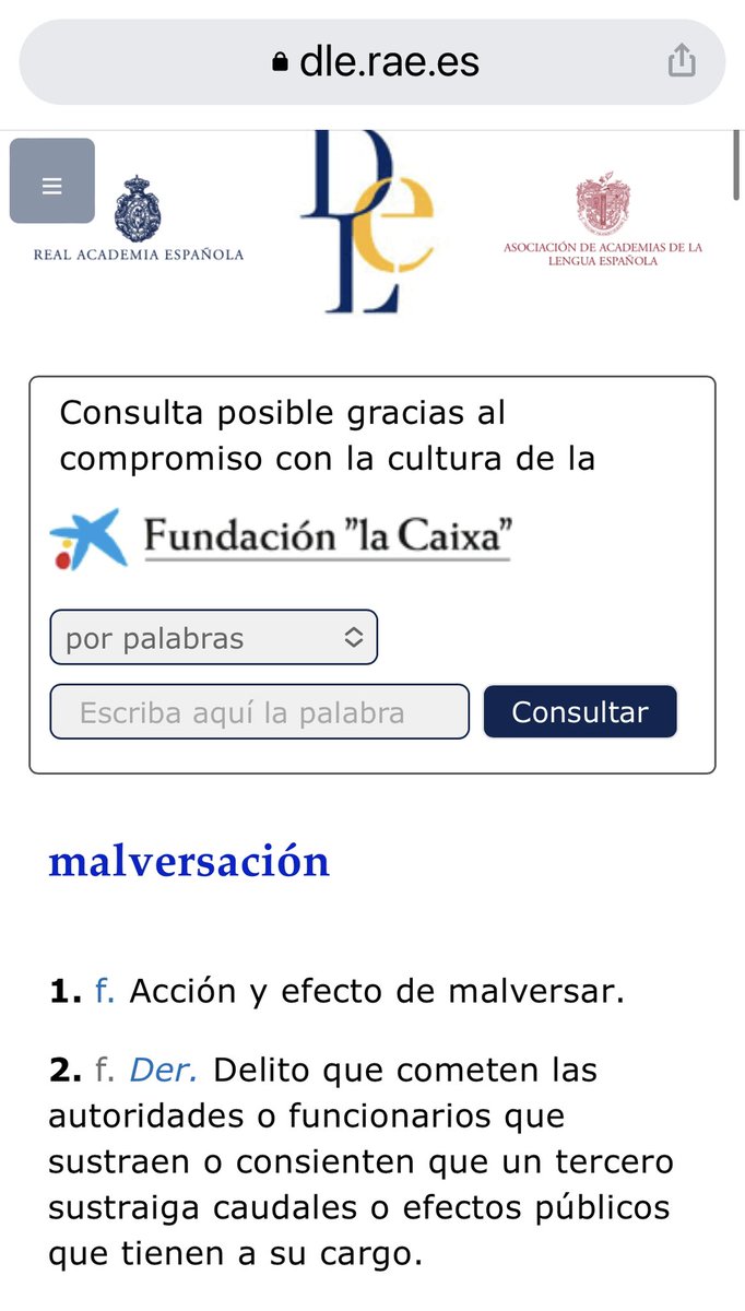 Nitromarisa's tweet photo. A ver:
#Malversación: Delito que cometen las autoridades o funcionarios que #sustraen o #consienten que un tercero sustraiga caudales o efectos públicos que tienen a su cargo.
Lo importante es: la sustracción de caudales o efectos públicos.😉 https://t.co/HY8JaWqe9E