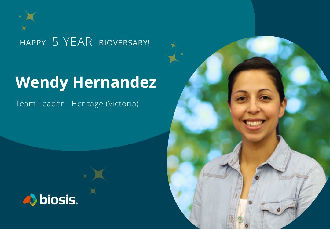 📣 Happy five year bioversary to the lovely Wendy Hernandez, our Team Leader - Heritage (Victoria) 🎉

We can't imagine Biosis without your warm leadership, calm presence and bright smile ✨