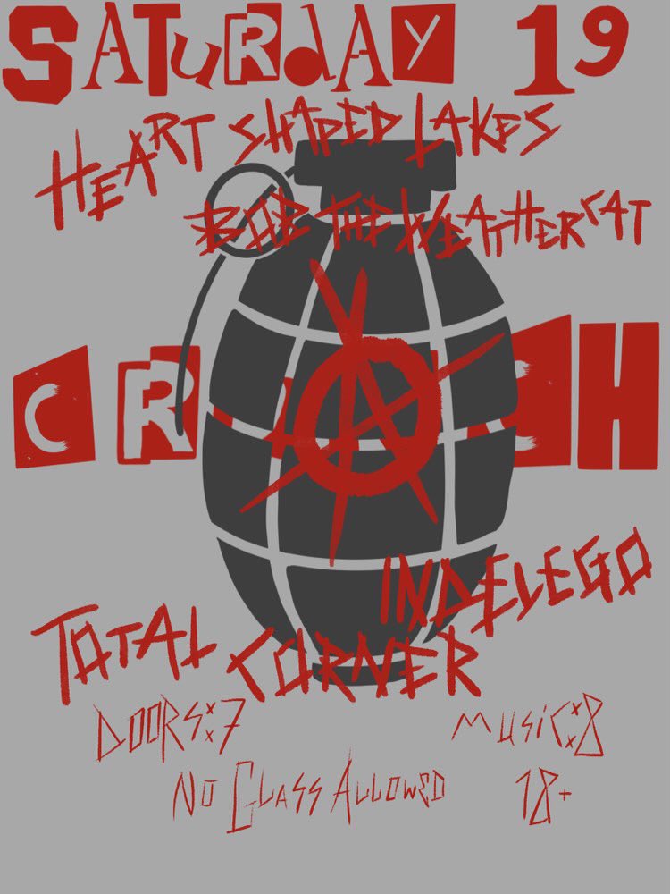 BTWCband's tweet photo. SATURDAY the 19th we’ll be playing at crunch house with Heart Shaped Lakes, indelego, and Total Corner!!! Doors at 7 DM for address https://t.co/rRGSWHxS6w