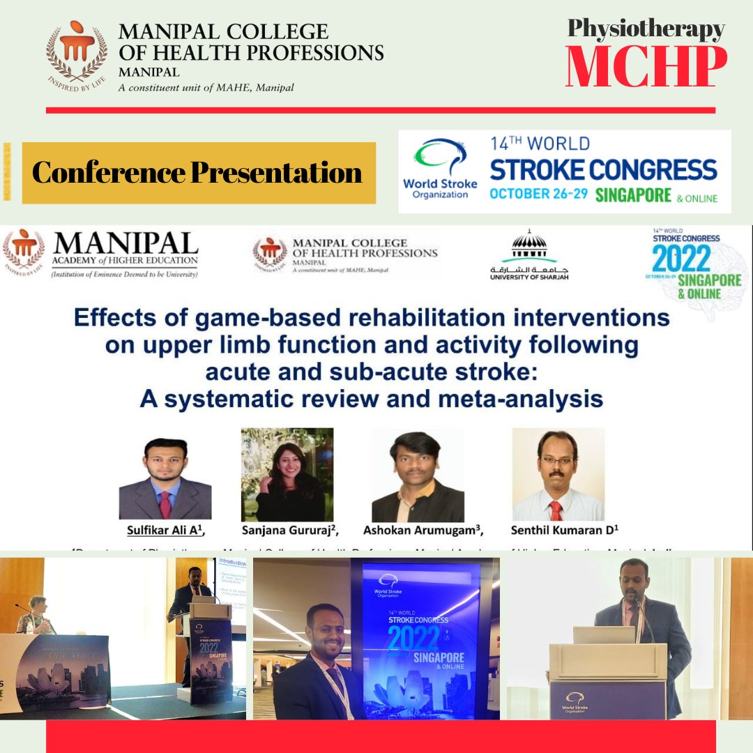 <a href="/PtMchp/">Physiotherapy MCHP</a> congratulates its PhD scholar <a href="/Sulfika82443482/">Sulfikar Ali</a> for presenting a scientific paper in #WSC2022 organized by <a href="/WorldStrokeOrg/">World Stroke Org</a> on 26-29 Oct 2022 in Singapore. 

<a href="/MAHE_Manipal/">Manipal Academy of Higher Education</a> <a href="/cds_mahe/">Centre for Doctoral Studies, MAHE</a> <a href="/johnsolomon78/">John Solomon</a>
