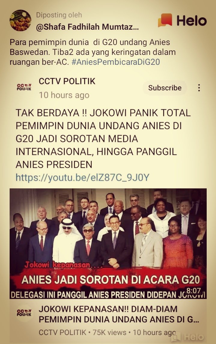 Ane haqul yaqueen para Pmimpin2 dunia yg hadir ituh kompak meneriakkan nama Pak Anis..Presiden..presiden...presiden
Sayang gada pidionya, kehapus file nya