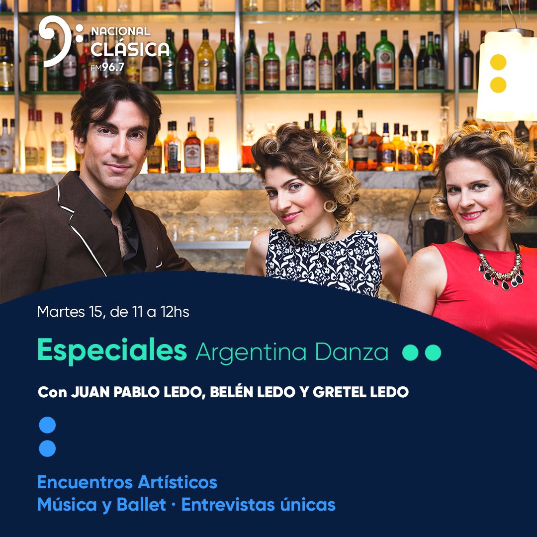 Ledox3Radio's tweet photo. 🥂ESPECIALES: “Argentina Danza” Radio Nacional Clásica 📻 @NacionalClasica 

#hoy a las 11 hs (Argentina) 

🎙 Conducen @jpledo @jbelenledo @GretelLedo 

📻 FM 96.7
💻 https://t.co/I7Q23AiQPn https://t.co/4rEHfRJIui