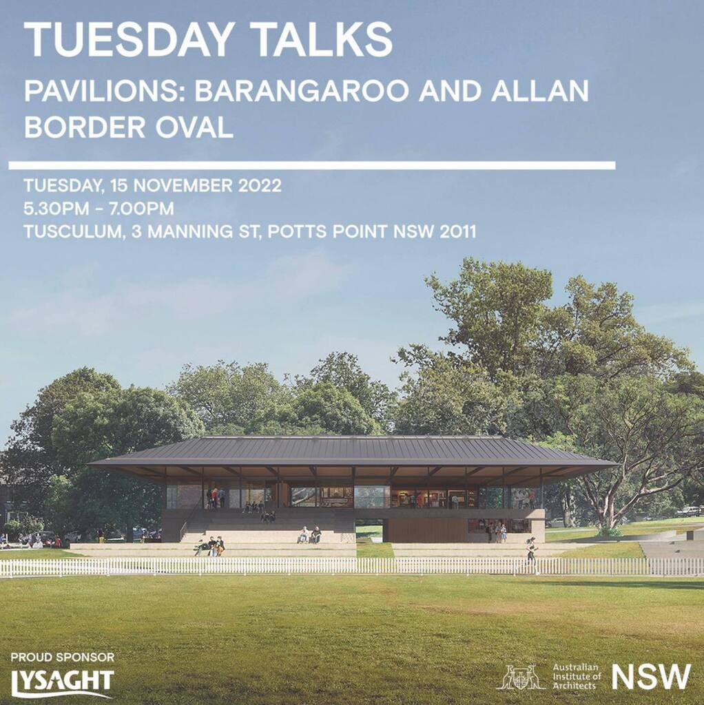 Join us tonight at 'Tusculum' to learn more about our work @archeroffice on the upcoming Allan Border Oval Pavilion, as well as the new Barangaroo Pavilion by @spresser Tonights 'Tuesday Talks' presentations will explore the concepts underlying the pav… instagr.am/p/Ck98Q2Vvi8f/