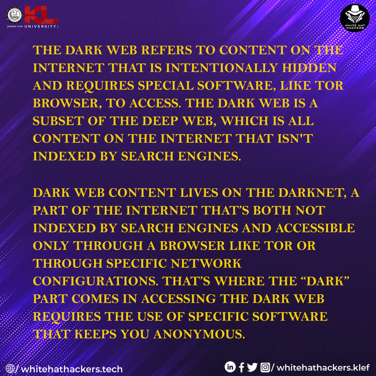 whitehat_klef's tweet photo. Hey technophiles💫

Have you all wondered what is DARK WEB and had curious feeling to know about it🤔!!! So here we go with some information about DARK WEB!!

Hope you guys find it useful and interesting 😊
#cybersecurity #whitehathackers #ethicalhackersclub #ethicalhacking #klef https://t.co/WfDoUdWG0H