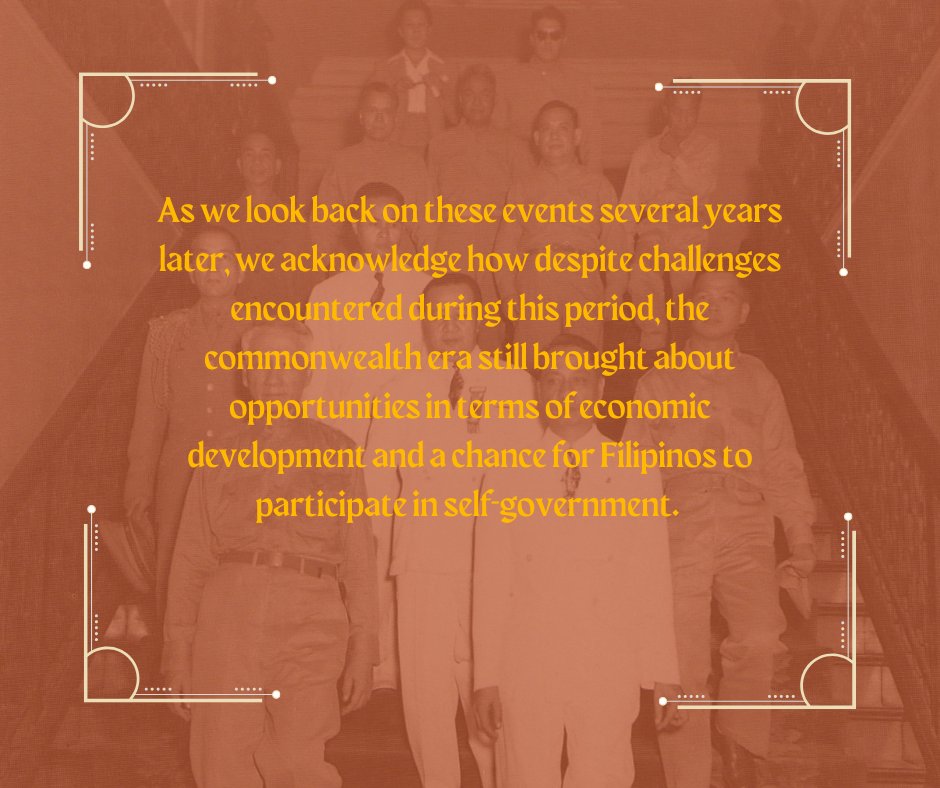 HistoSaysayPH's tweet photo. ❗️DID YOU KNOW❓
On this day, exactly 87 years ago, the government of the Philippine Commonwealth was inaugurated. #HistoryRewind
𝑪𝒐𝒎𝒎𝒐𝒏 and briefly learn more about the commonwealth era below! https://t.co/jlkdxm8fsa