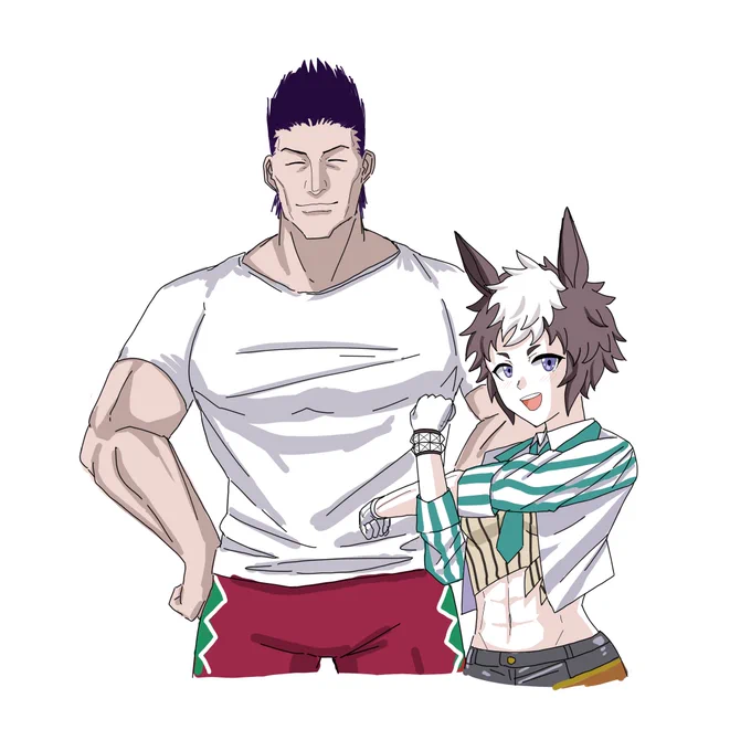 メジロライアンとトレーナーのレイザーを描きました 