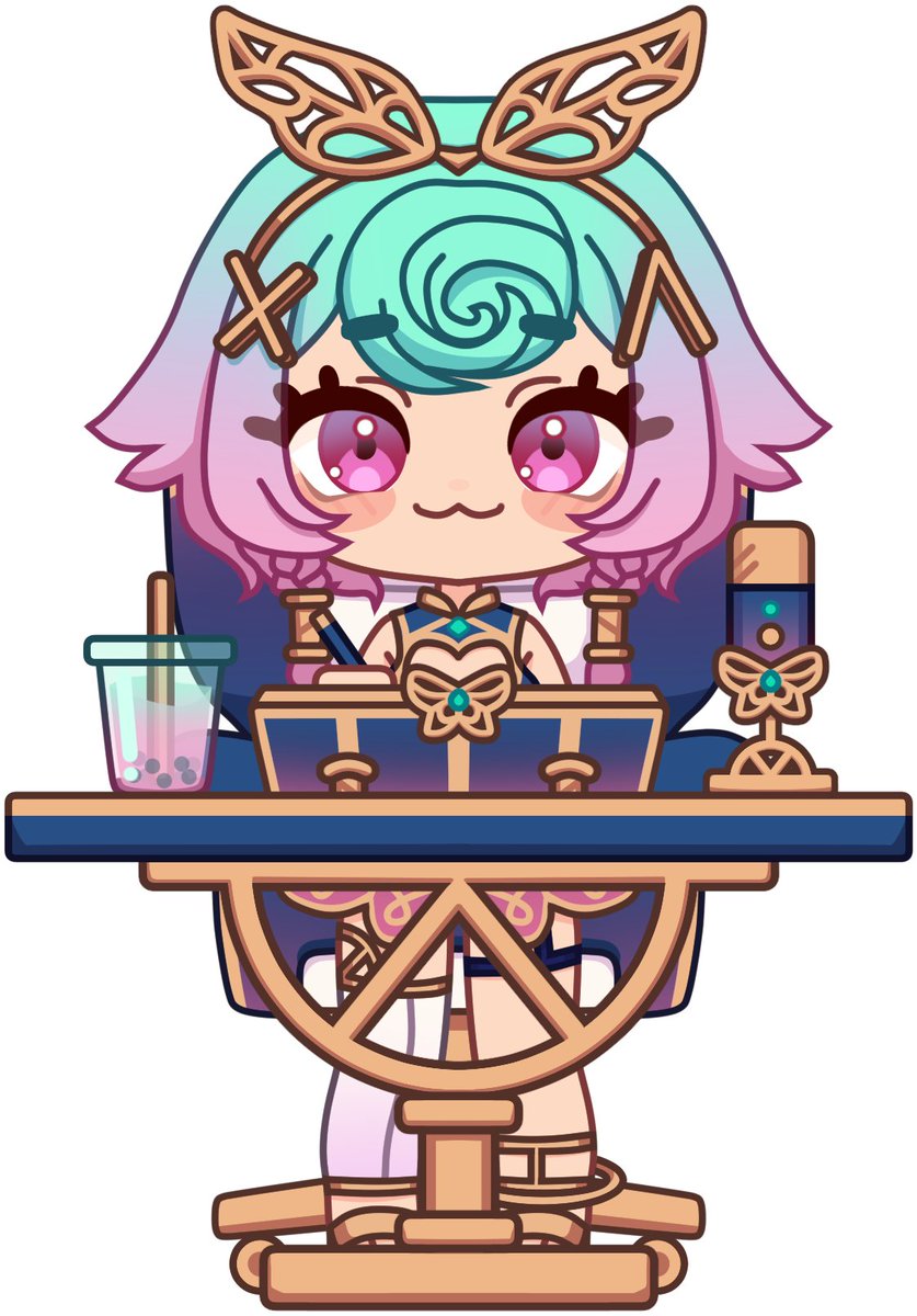 1girl solo chibi :3 gradient hair bubble tea looking at viewer  illustration images