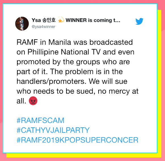 iheart_wheein's tweet photo. Let's not forget #RAMFSCAM where stans already bought tickets, booked flights and hotels only for the organizers to cancel and then the horrendous processing of refunds. https://t.co/Vn5MlzXYe1