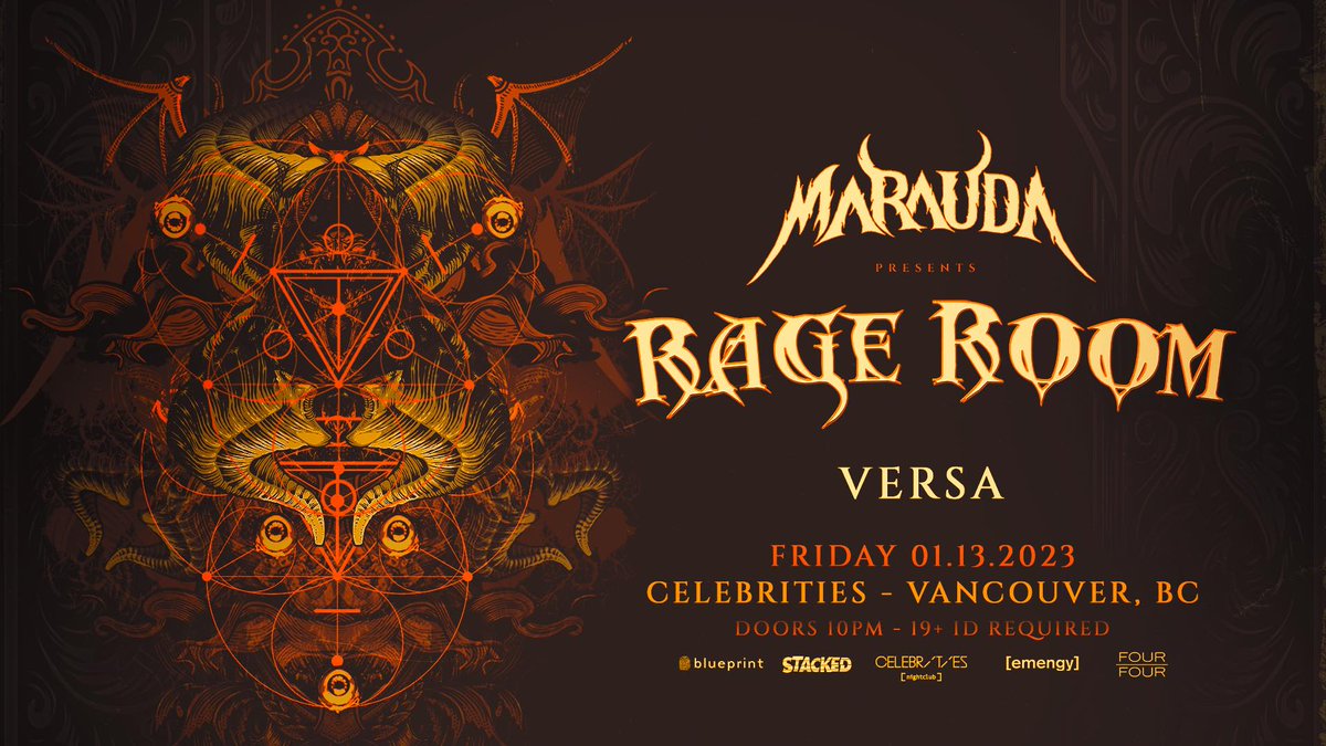 JUST ANNOUNCED!! Jan 13th <a href="/maraudamusic/">MARAUDA</a> and <a href="/versadubz/">versa</a> bring the Rage Room to Celebrities for what might be one of the heaviest shows Celebrities has ever seen. w/ <a href="/Emengy/">Emengy</a> / <a href="/Blueprintevents/">Blueprint Events</a>