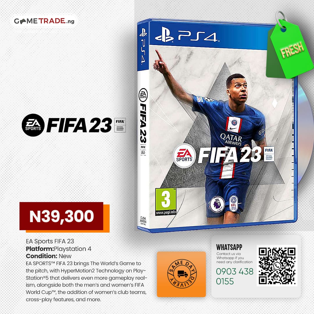 gametradeng's tweet photo. 🔥🔥🔥Play FIFA 23 on all PlayStation and Xbox. 
Enjoy the best gameplay, insane graphics and performance available in sports gaming. Your favourite teams and players are all in. 

Pick up your FIFA 23 copy today at GAMETRADE NG https://t.co/5R6bxjpuIm
