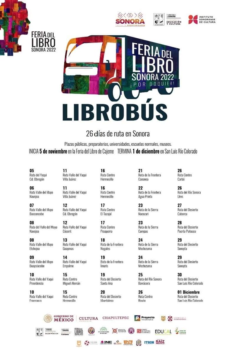 Excelente noticia para el Alumnado de ByCENES y público en general. El Librobus estará el dia 16 de noviembre desde las 9 a 12  en la explanada civica de la ByCENES, te esperamos!!!
shorturl.at/hizI3