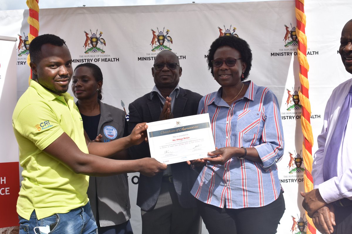 ICYMI: Two of Our staff were appreciated by @MinofHealthUG for their role in training CHEWs in Lira District as 164 Community Health Extension Workers from Lira City & District successfully completed their 6 months training in health promotion & disease prevention activities.