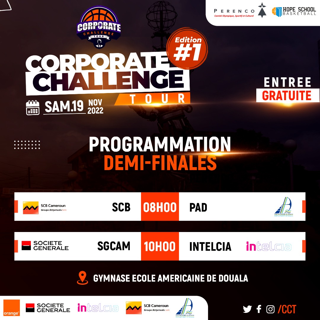 Corpochallenge's tweet photo. Qui seront les finalistes 2022 du CCT ?😎🏆
Ne manquez rien du meilleur du BASKET corpo🏀🔥 ce samedi 19 novembre au gymnase de l'école américaine de Douala📍 https://t.co/YlwvZZlADa